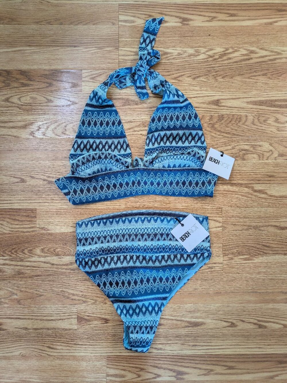 NWT Beach Riot Daydream Chevron Bikini Set XL Halter Top / Large High Waist